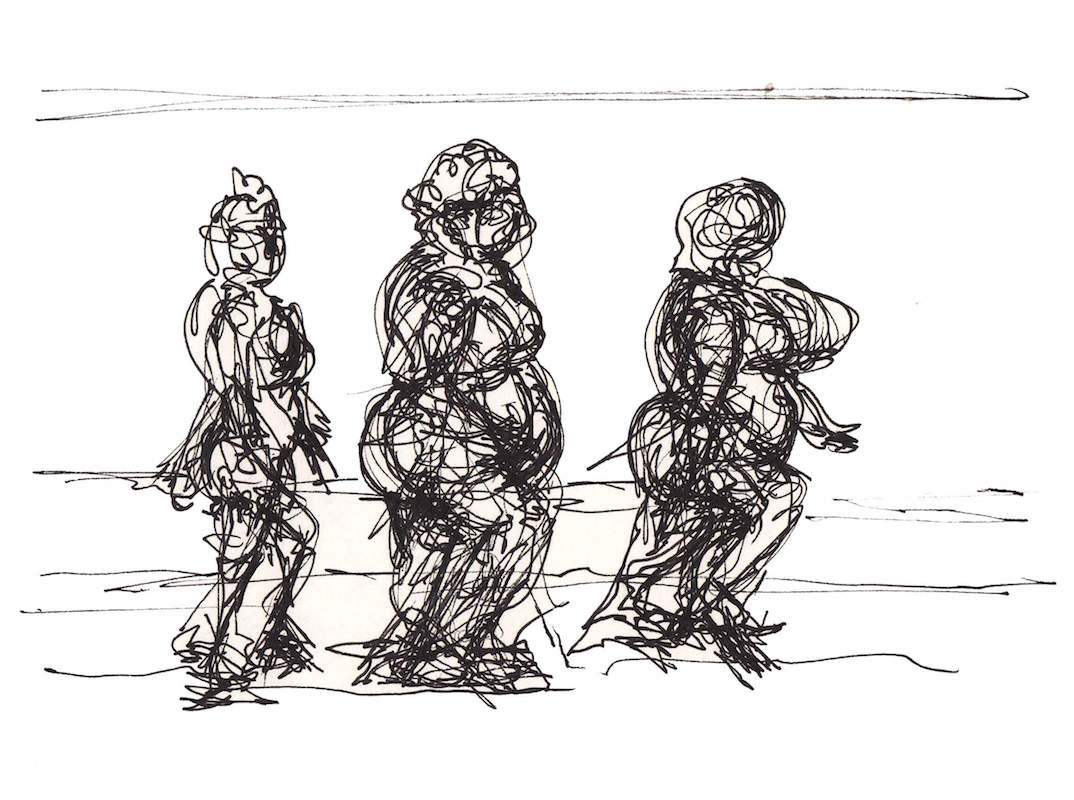 Sketch: Women Walking Along Shoreline - Baltic Beach