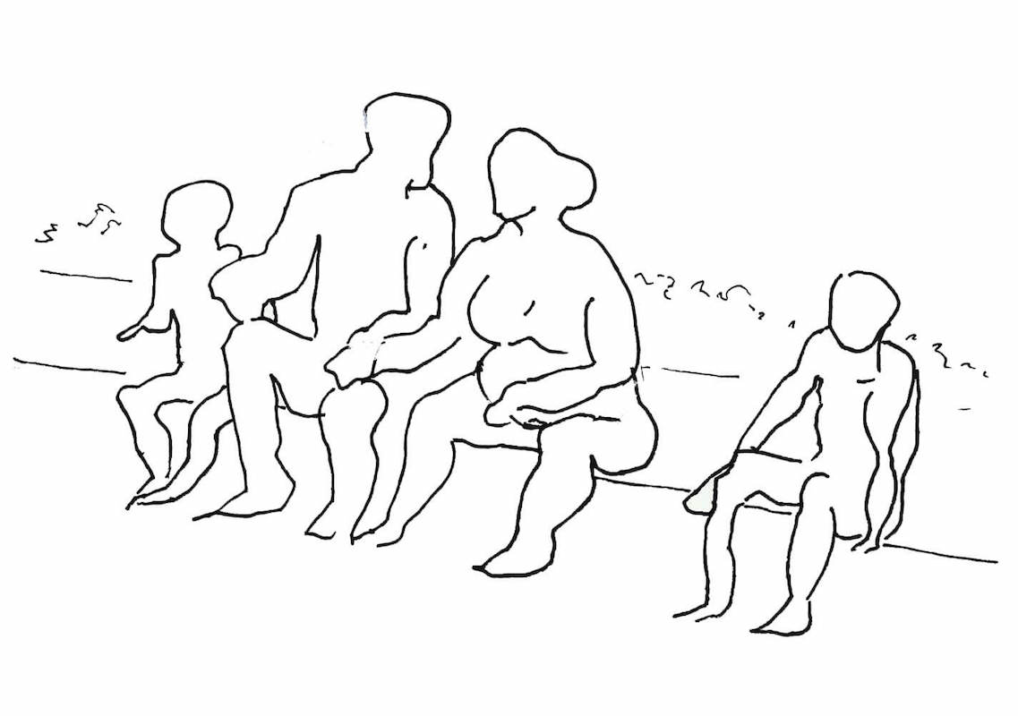 Figurative Sketch: Seated Family - Frauenfeld Swimming Pool